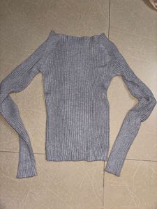 Zara Grey Ribbed Knit Sweater