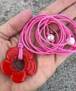 Red Flower Pendant Necklace
