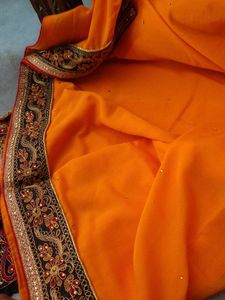Orange Embroidered Saree