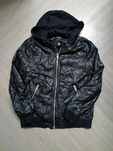 Zara Men lather hoodie jacket made in (spain)