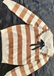 Striped Knit Sweater with Bow Detail