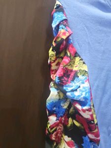 Blue Top with Floral Puff Sleeves