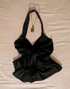 Black Halter Neck Peplum Top