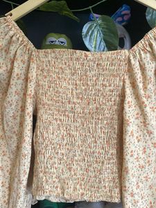 Cute Floral Smocked Square Neck crop Top