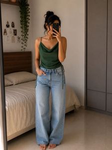 Chic Green Spaghetti Strap Top