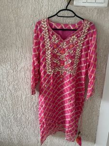 Vibrant Pink Embroidered Kurta with plazzo