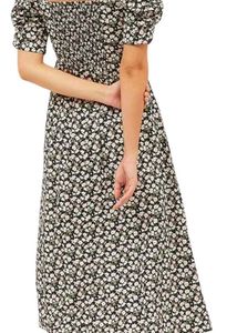 Floral Print A line Slit Dress with Puff Sleeves