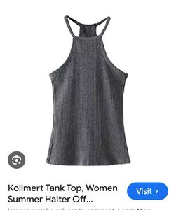 Gray Ribbed Halter Tank Top