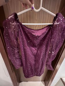 Sparkly Ruched Purple Mini Dress