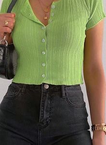 Urbanic Green Button Up Cute K-pop Crop Top