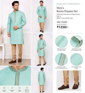 Men’s Mint Green Jacquard Kurta Pajama Set