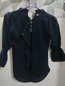Elegant Navy Blue Blouse with Embellishments