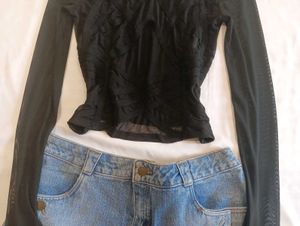 Zara Black Mesh Corset-Style Top