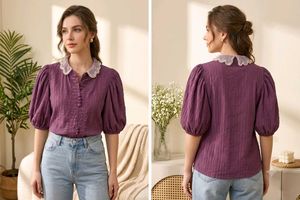 Puff Sleeve Lace Collar crop top combo