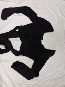 Black Tie Front Long Sleeve Top