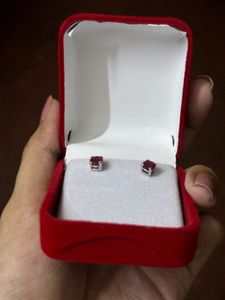 Real Ruby Sterling Silver Earrings Studs