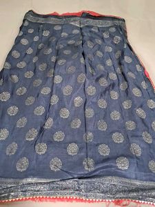 Elegant Blue Saree with Intricate Pattern