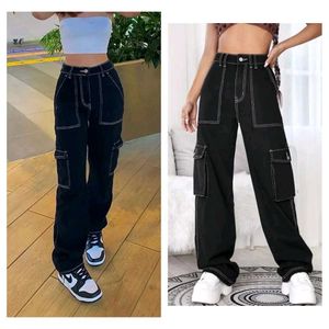 Black Cargo Pants with Contrast Stitching
