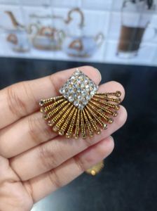 Designer Fan-Shaped Earrings with Rhinestones