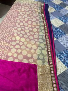 Elegant Saree with mirror work Pink Border