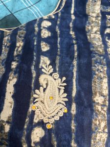 Ethnic Blue &amp; Beige Kurta Set with Shaded Dupatta