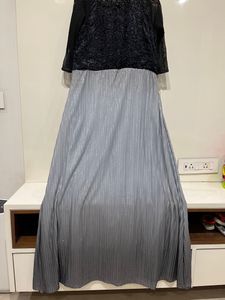 Elegant Black Lace & Silver Ombre Maxi Dress
