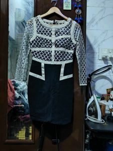 Chic Sequin Sleeve Black &amp; White Dress