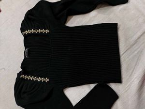Ribbed Black Top with Embellishments