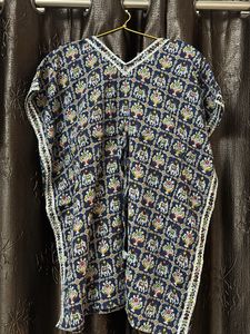 Navy Blue Elephant Print Kaftan Short Kurta