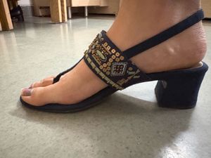 Embellished Navy Block Heel Sandals