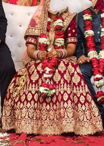 Elegant Maroon Wine &amp; Gold Lehenga