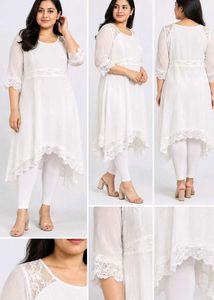 Elegant White Lace Trimmed High-Low Dress