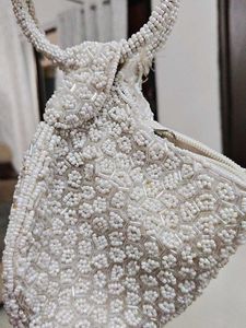 Elegant Beaded White Clutch Bag