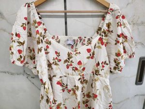 White Strawberry Print Mini Dress