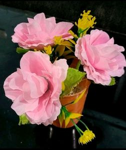 Set 3 Hanging White &amp; Pink Flowers &amp; Pot