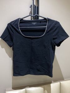 Westside Black Cropped Tshirt with Scalloped Trim