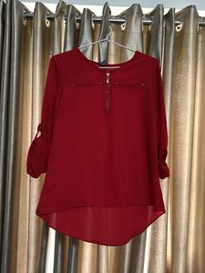 Chic Red Zipper Detail Top
