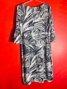 Imported Chic Monochromatic Leaf Print Dress