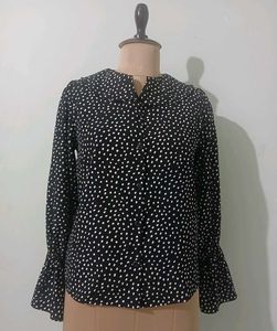 Vintage Chic Polka Dot Bell Sleeve Blouse
