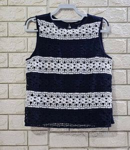 Ann Taylor Navy & White Lace Top