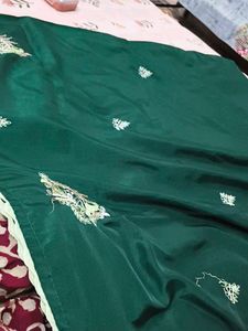 Embroidered Green Silk Sareenot add blouse