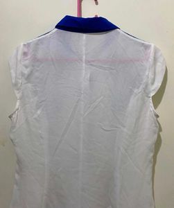 Elegant White and Blue Sleeveless Shirt T
