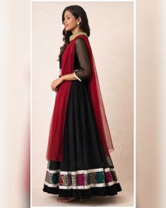 Elegant Black Anarkali Suit with Red Dupatta/pant