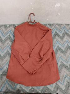 Stylish Coral Mandarin Neck Shirt