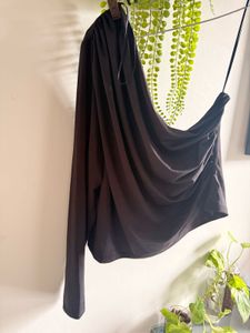 Chic Black Ruched One-Shoulder Top