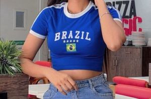 Trendy Blue Brazil Graphic Crop Top