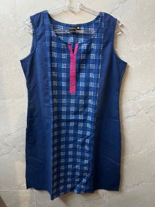 Blue Checkered Cotton Kurta