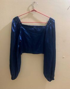 Blue satin Square Neck Crop Top