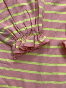 Pink &amp; Yellow Striped Puff Sleeve Top