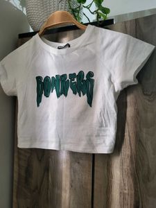 White "Bombers" Graphic Crop Top